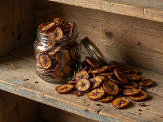 Editorial smoked banana chips. Digital HQ original.