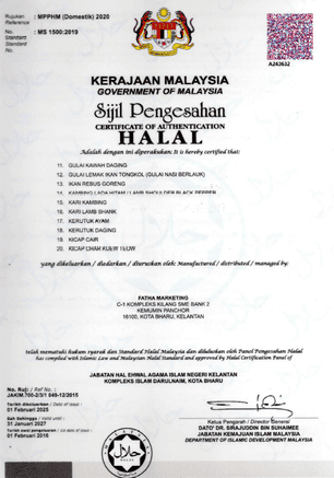 Imej sijil Halal Certification pada halaman STANDARDS COMPLIANCE (2/11). SKU text is not reinterpreted in this index.