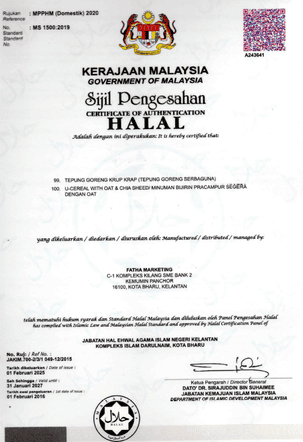Imej sijil Halal Certification pada halaman STANDARDS COMPLIANCE (11/11). SKU text is not reinterpreted in this index.