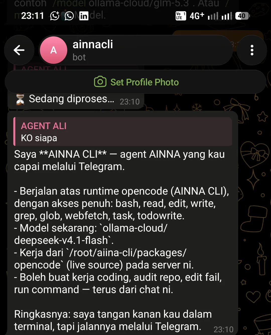 AINNA Agent AI can now receive and execute instructions directly through Telegram.