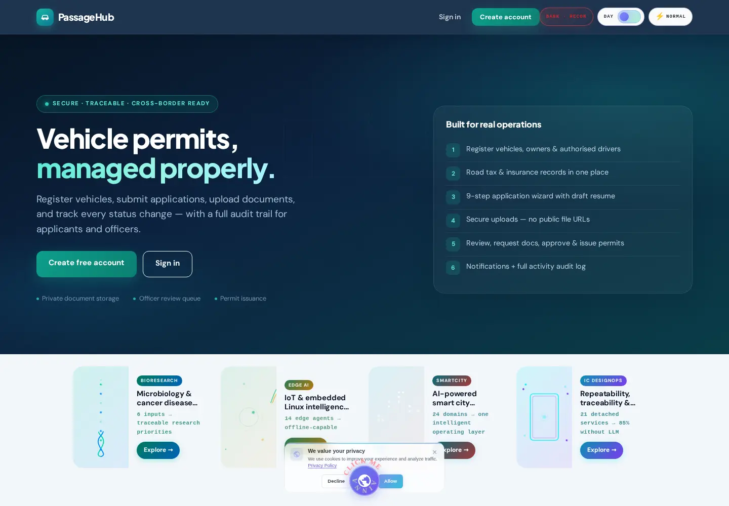 Real screenshot of the PassageHub working prototype