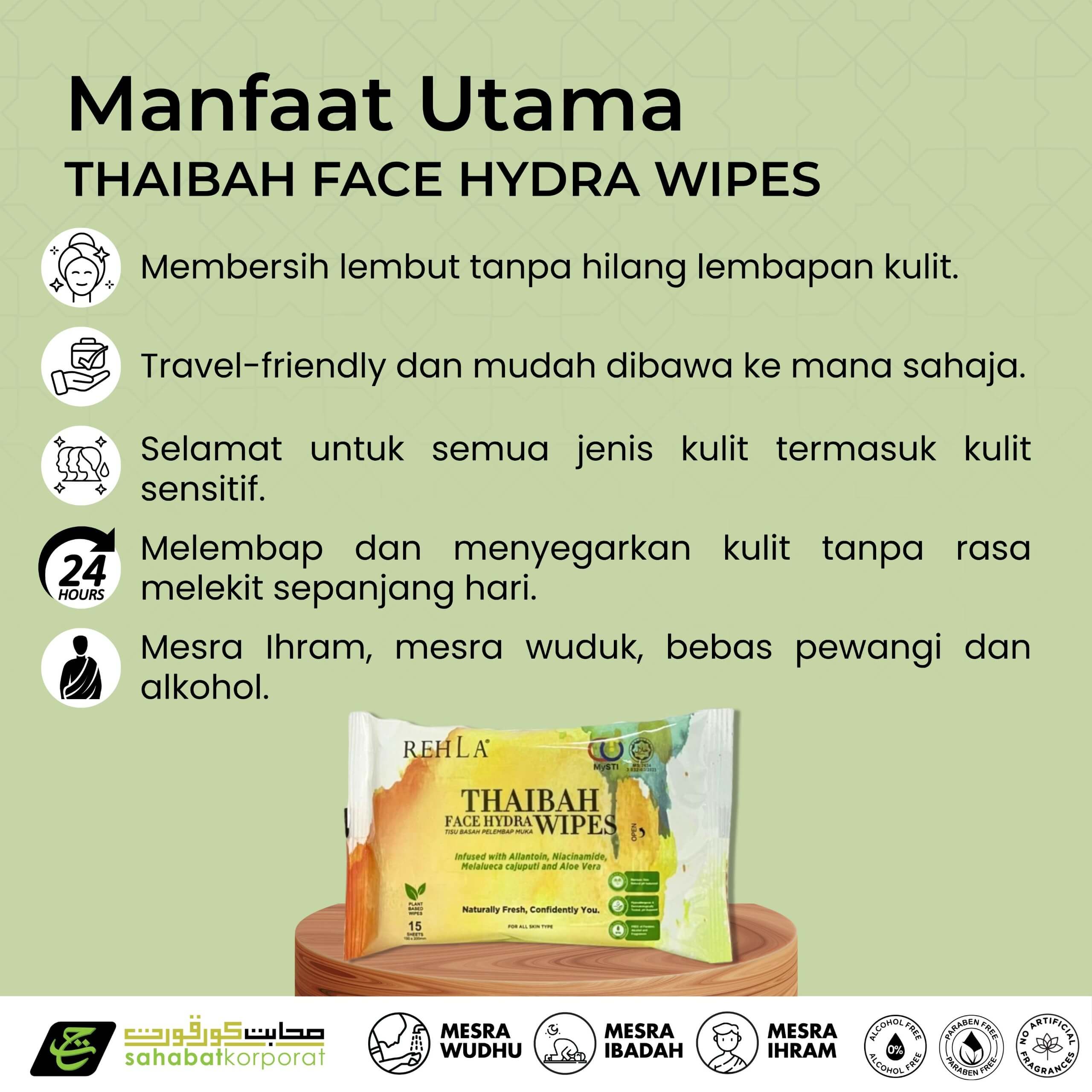 REHLA Thaibah Face Hydra Wipes for Umrah Hajj 3