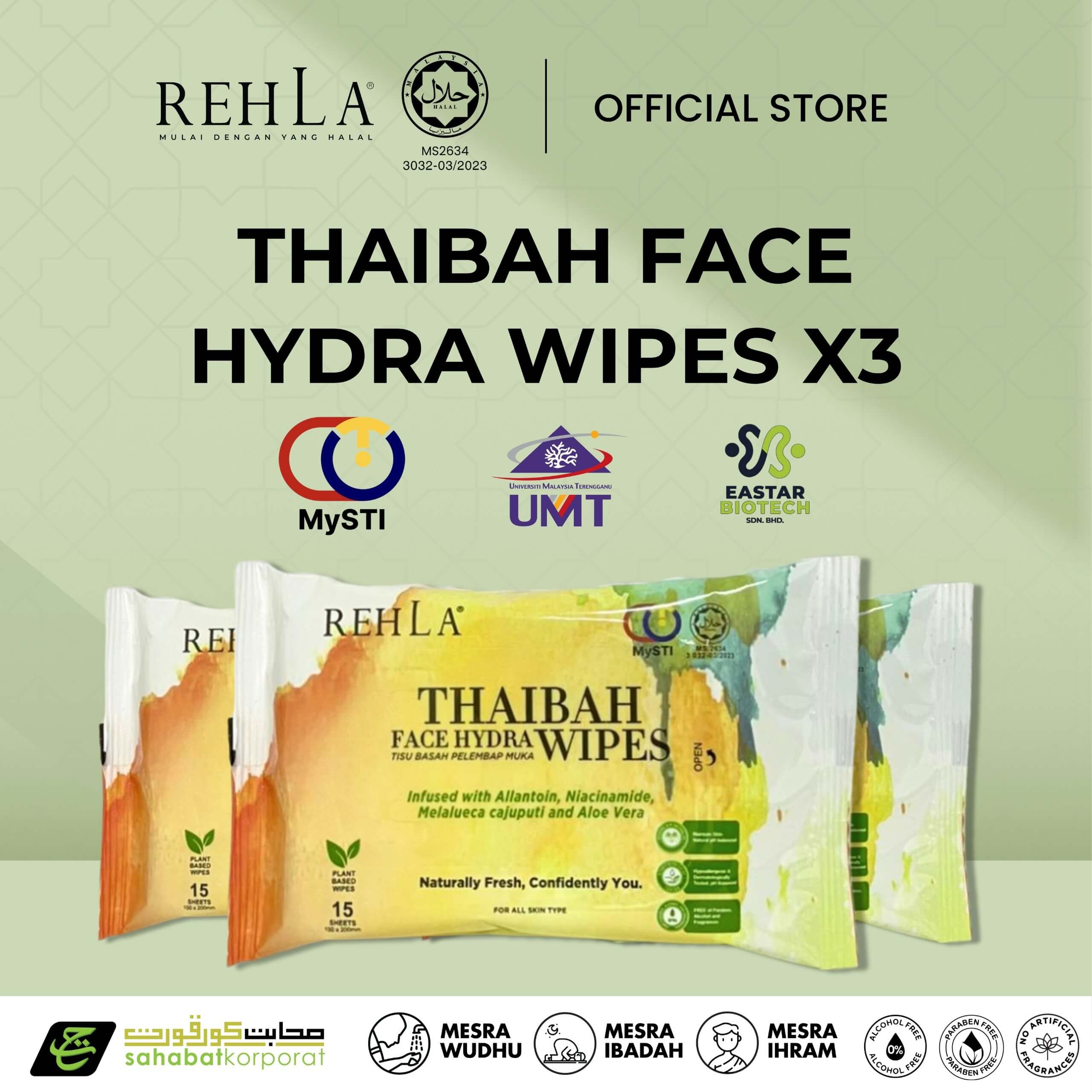 REHLA Thaibah Face Hydra Wipes 3 In 1 for Umrah Hajj 2
