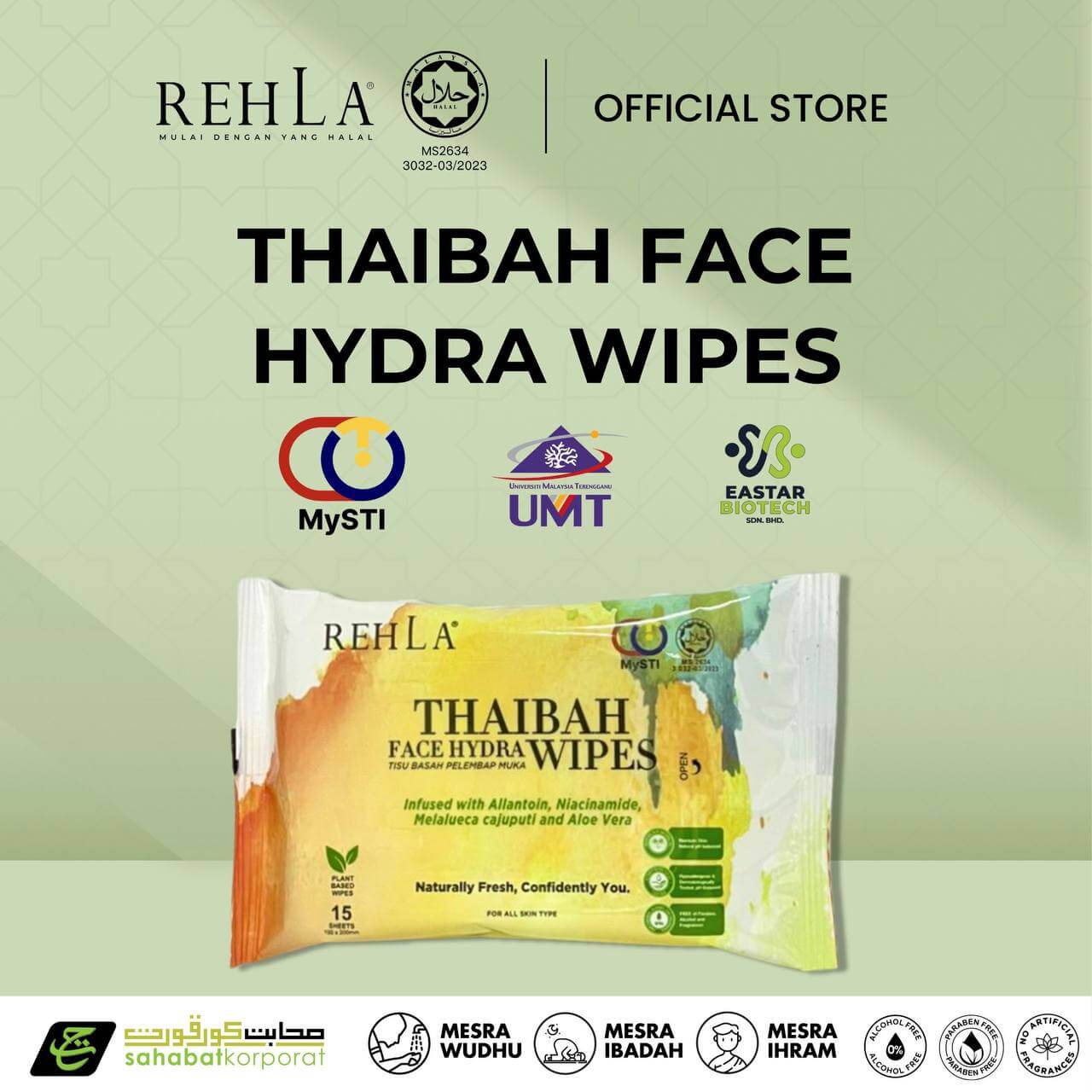 REHLA Thaibah Face Hydra Wipes for Umrah Hajj 2