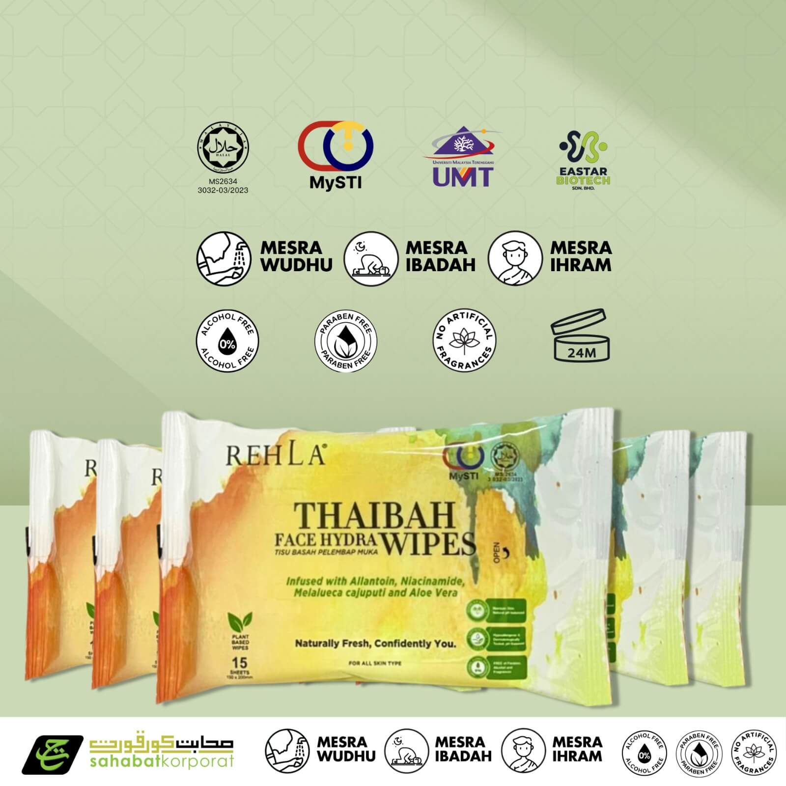 REHLA Thaibah Face Hydra Wipes 5 In 1 for Umrah Hajj 10