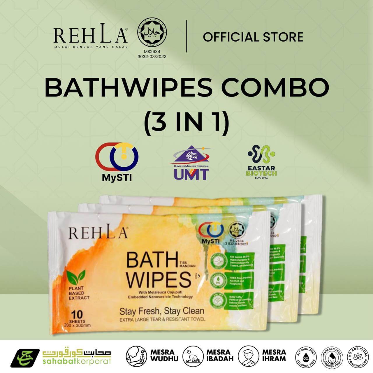 REHLA Halal Bathwipes 3 In 1 for Umrah Hajj