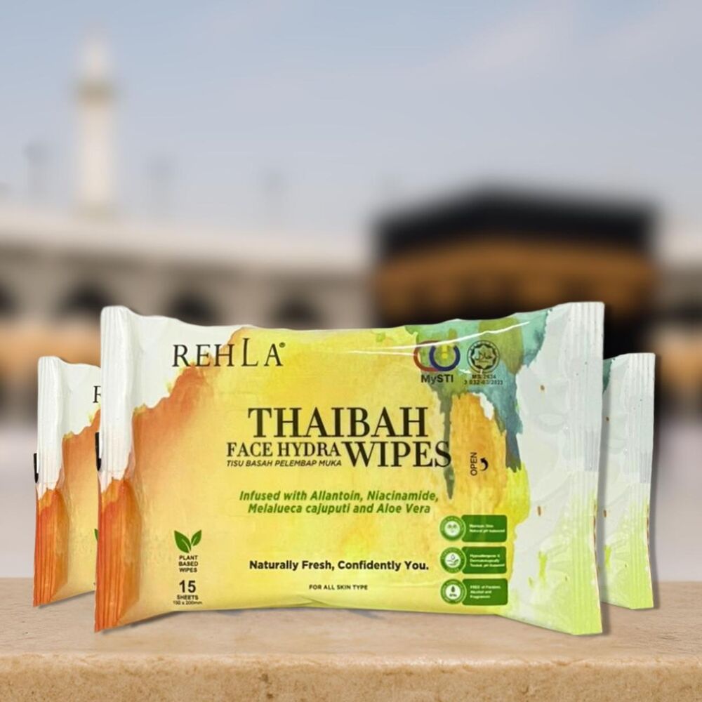 REHLA Thaibah Face Hydra Wipes 3 In 1 for Umrah Hajj
