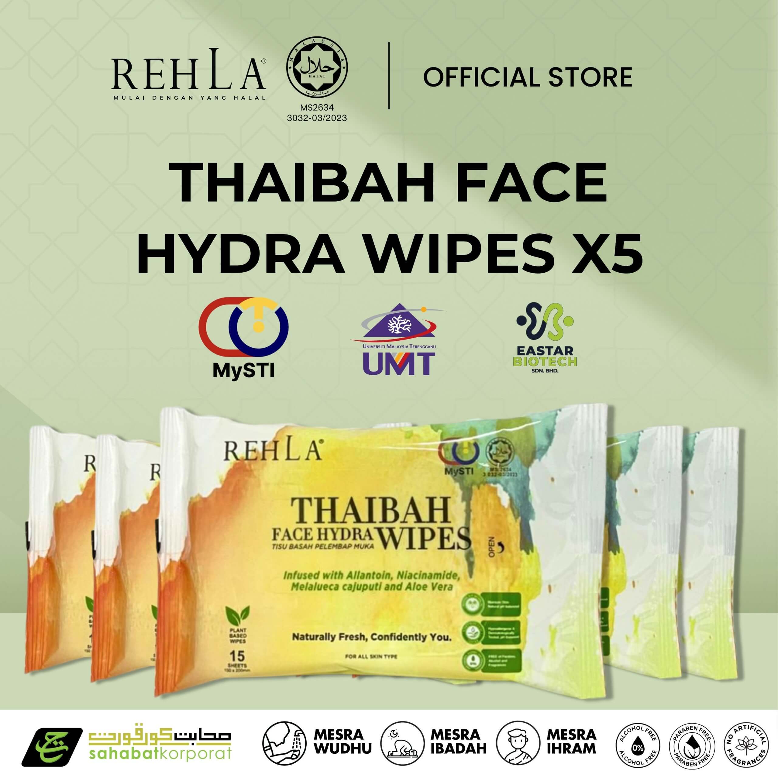 REHLA Thaibah Face Hydra Wipes 5 In 1 for Umrah Hajj 2