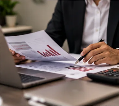 Professional reviewing business financial statements