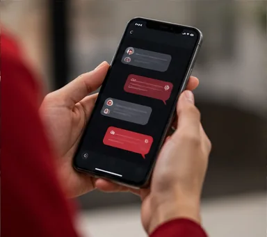 Mobile device showing a messaging workflow